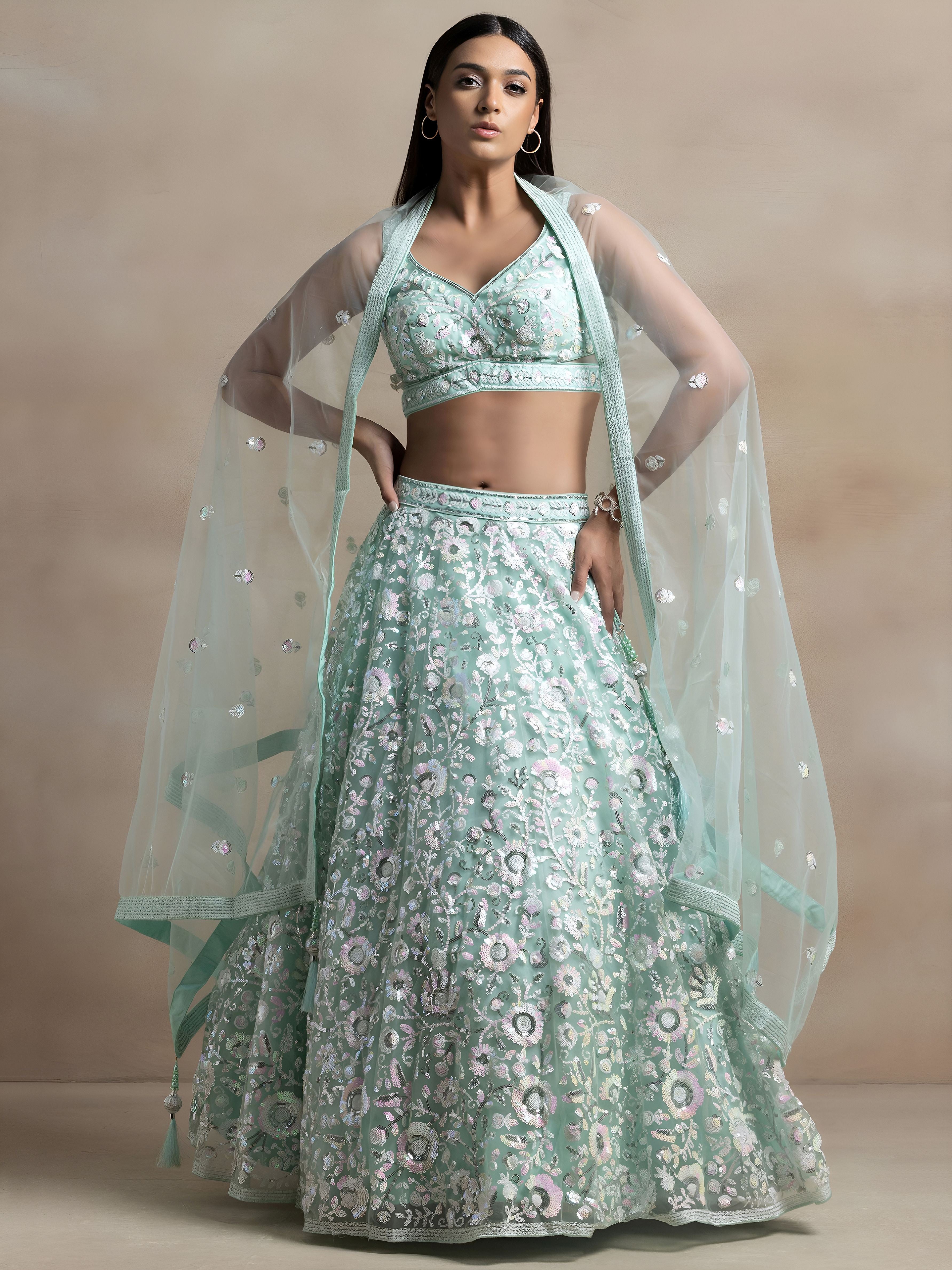 Floral Sequins Embroidered Lehenga Choli