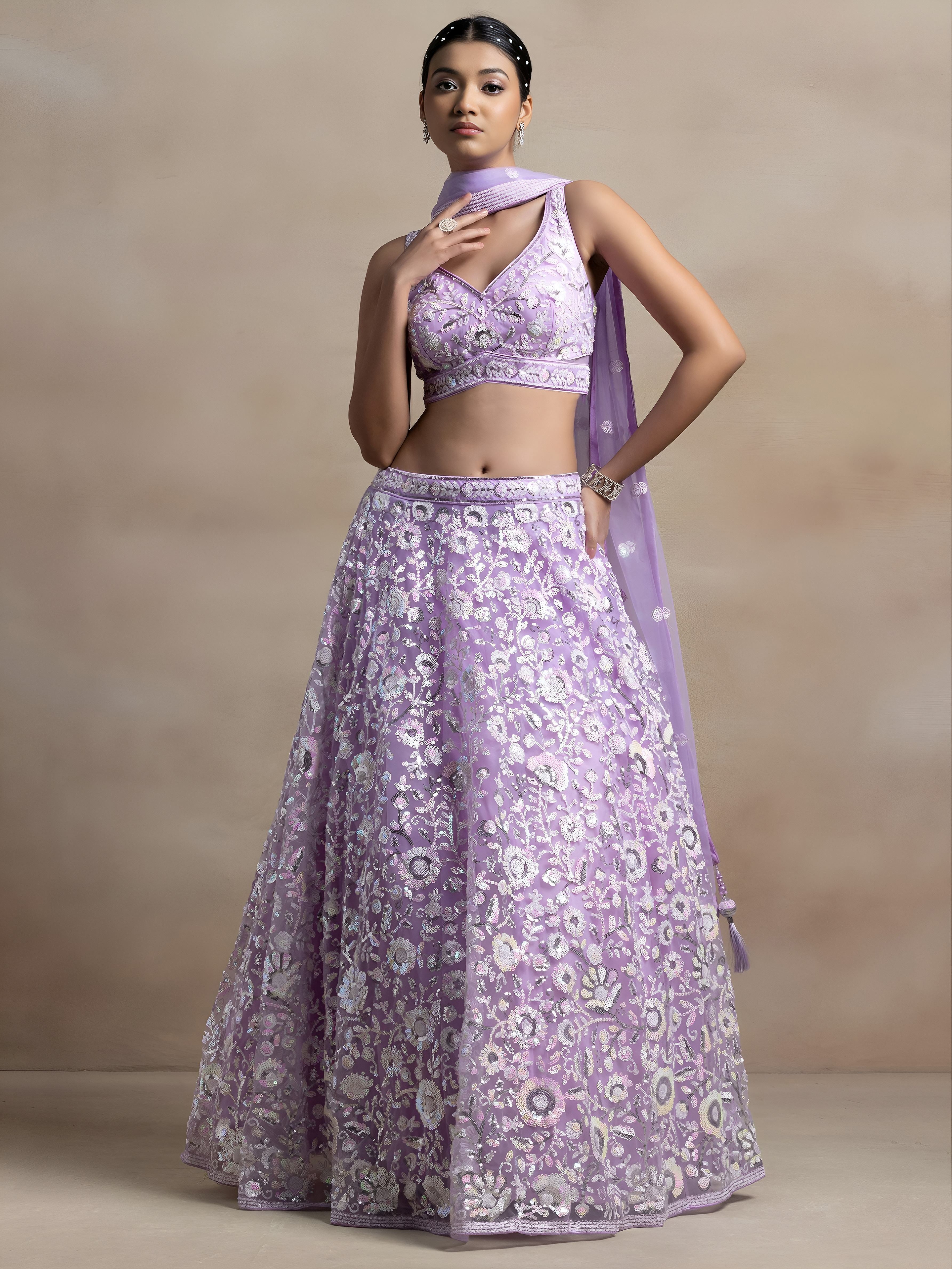 Floral Sequins Embroidered Lehenga Choli